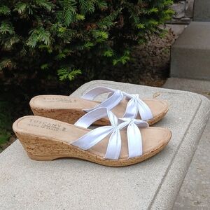 TUSCANY Easy Street Women's Wedge Sandal ITALY  White & Silver Size 11